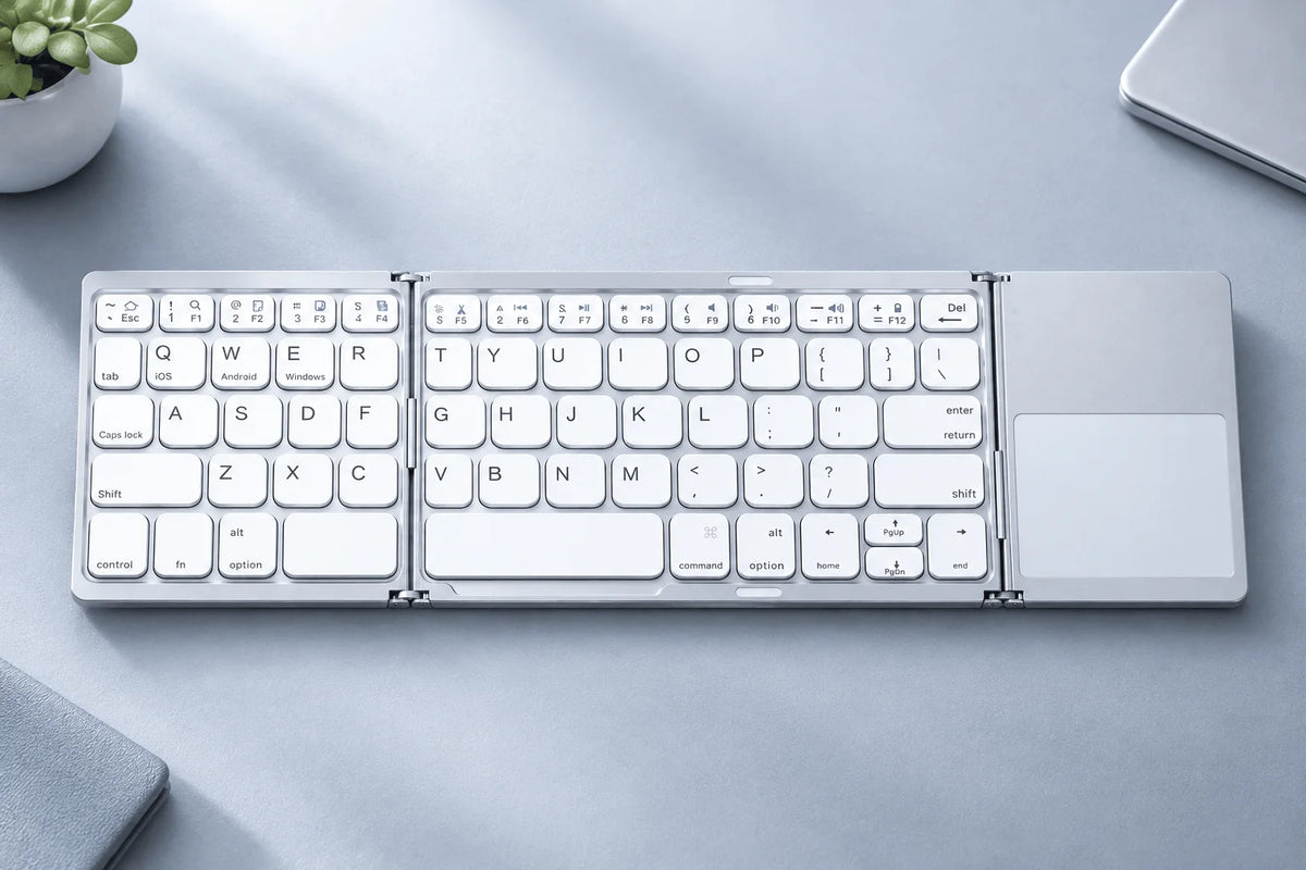 Foldable Bluetooth Keyboard Portable Mini Wireless Keyboard with Touchpad Compact Pocket Size Design for Android Windows PC iOS Tablet Smartphone Laptop Office Travel Home Typing and Mobile Work Rechargeable Lightweight Keybo
