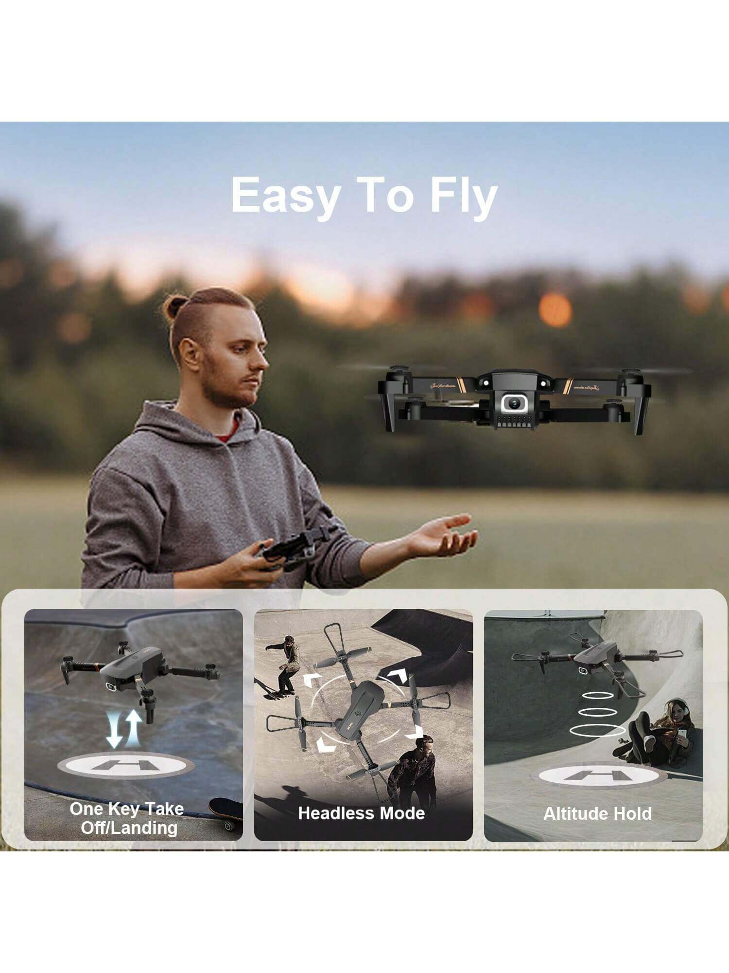 4DRC V4 Foldable 4K/1080P Camera Drone with 2 Batteries | Remote-Control Quadcopter