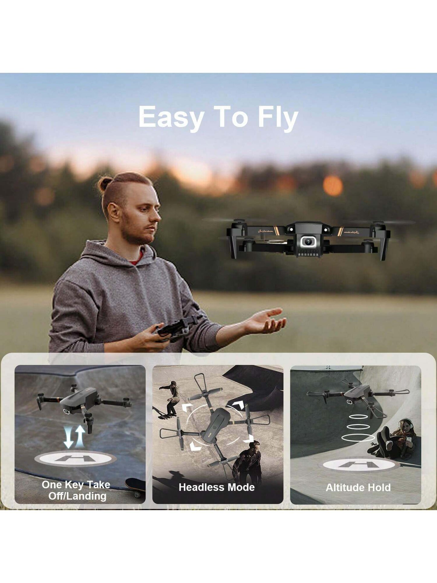 4DRC V4 Foldable 4K/1080P Camera Drone with 3 Batteries | Remote-Control Quadcopter