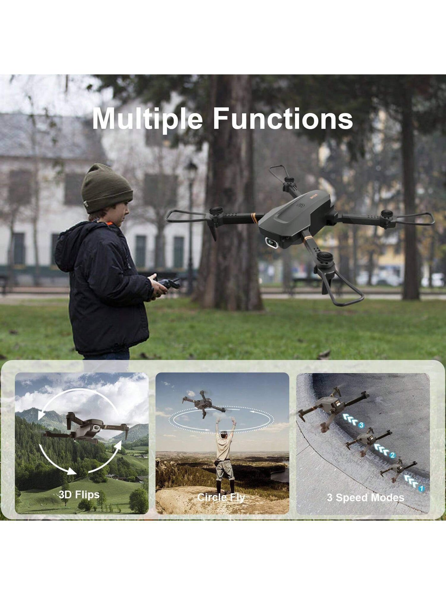 4DRC V4 Foldable 4K/1080P Camera Drone with 3 Batteries | Remote-Control Quadcopter