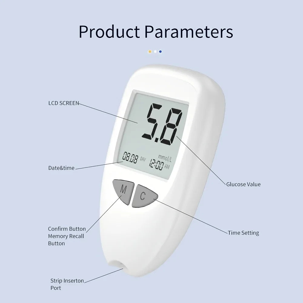VGM04 Blood Glucose Monitor Kit Diabetes Testing Meter Accurate Glucometer with 50 Test Strips & 50 Lancets Fast Results No Coding Device Portable Home Use Medical Monitor Supplies for Diabetes Management Health