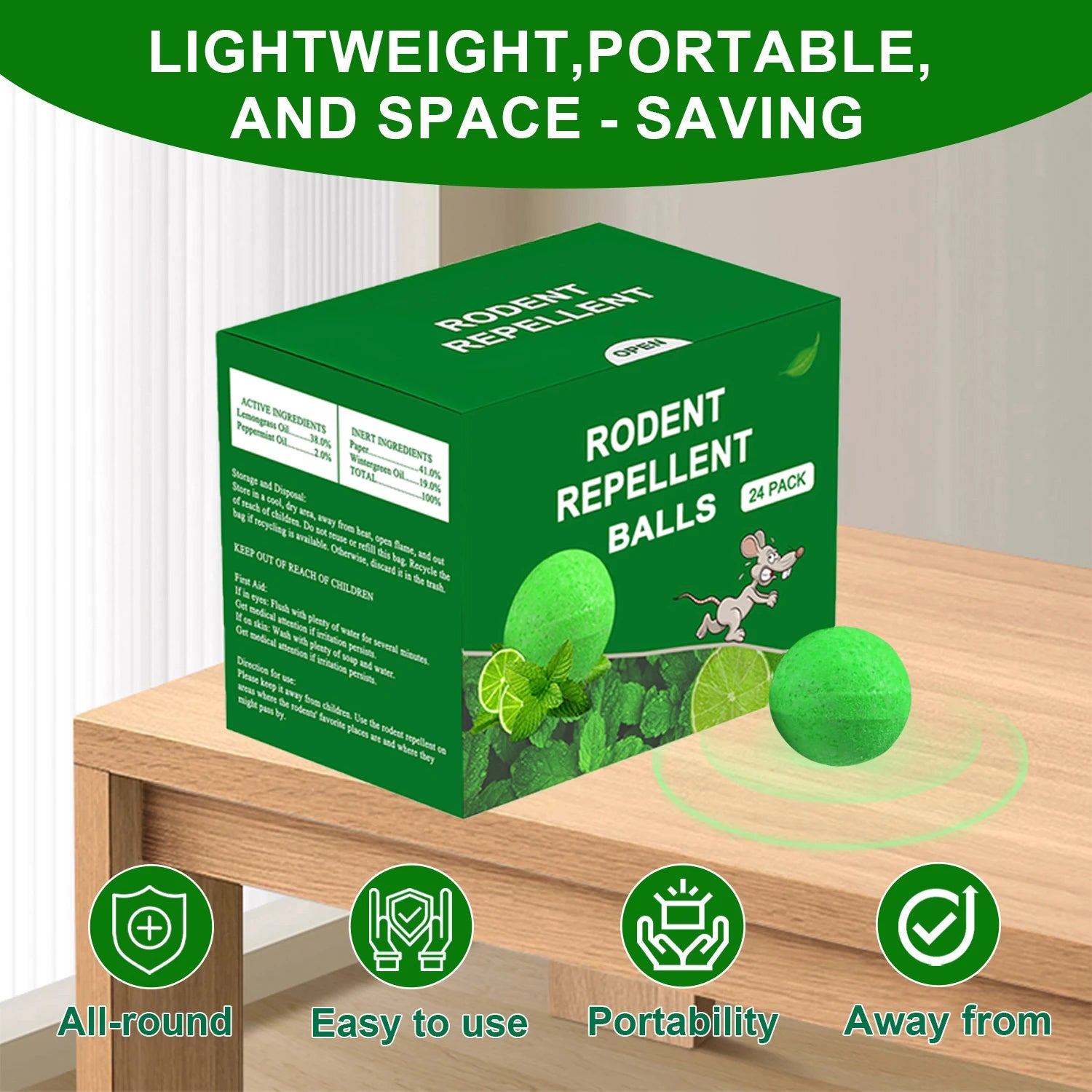 48 PCS Natural Peppermint Oil Rat Repellent Balls – Effective Mouse Repellent for Home & Garden, Repels Rats, Squirrels, Skunks, Raccoons, Spiders