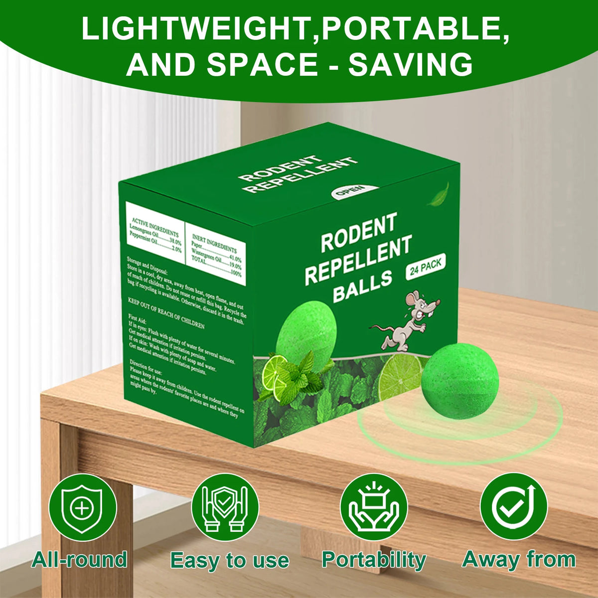 48 PCS Natural Peppermint Oil Rat Repellent Balls – Effective Mouse Repellent for Home & Garden, Repels Rats, Squirrels, Skunks, Raccoons, Spiders