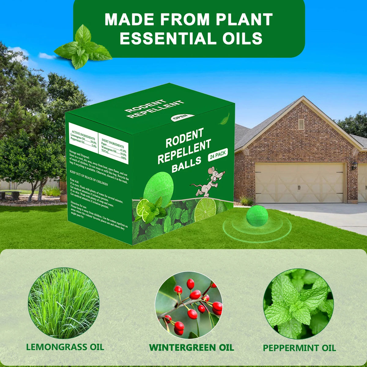 48 PCS Natural Peppermint Oil Rat Repellent Balls – Effective Mouse Repellent for Home & Garden, Repels Rats, Squirrels, Skunks, Raccoons, Spiders
