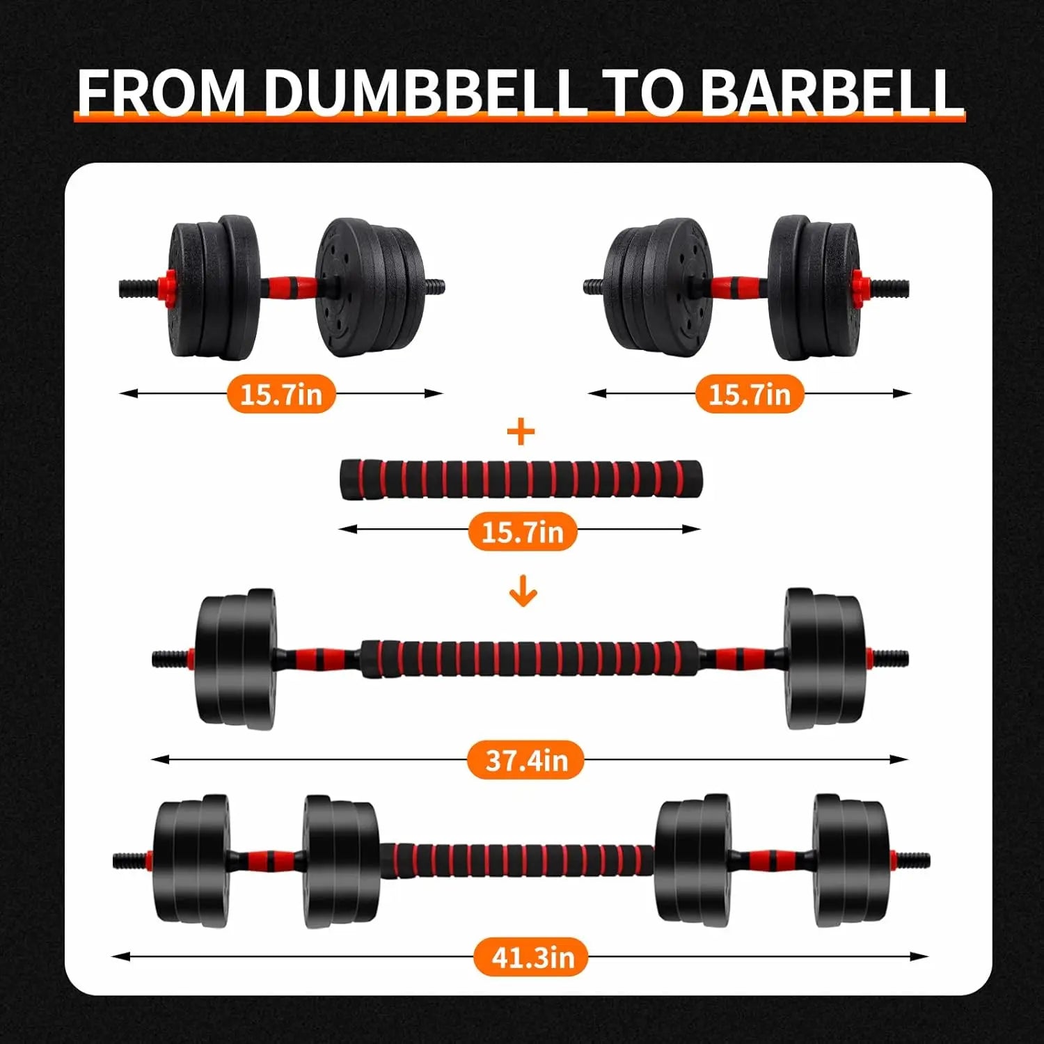5-44lbs Adjustable Dumbbell to Barbell Set, Anti-Slip Grip, Versatile Home Gym Fitness Strength Training Barbell Weight Plates