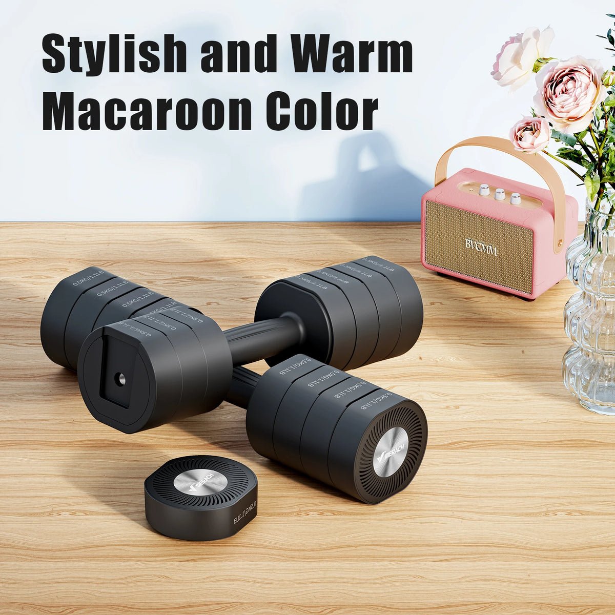 MERACH 2 Adjustable Dumbbell Set 2.2/4.4/6.6/8.8 lbs 4-Level Quick Switch Hand Weights with Safety Lock Anti-Roll Flat Design Non-Slip Grip Compact Dumbbells for Women Men Home Office Full Body Workout