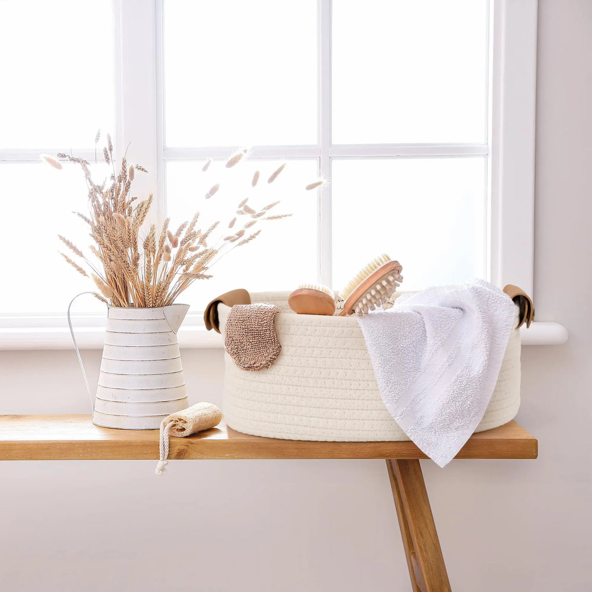 Beautiful Storage Basket Set Of 5 - Sturdy Rope Baskets for Shelves Are Perfect for Organizing Your Home - Quality Storage Bins Easily Fit with Bedroom Decor, Shelf Baskets