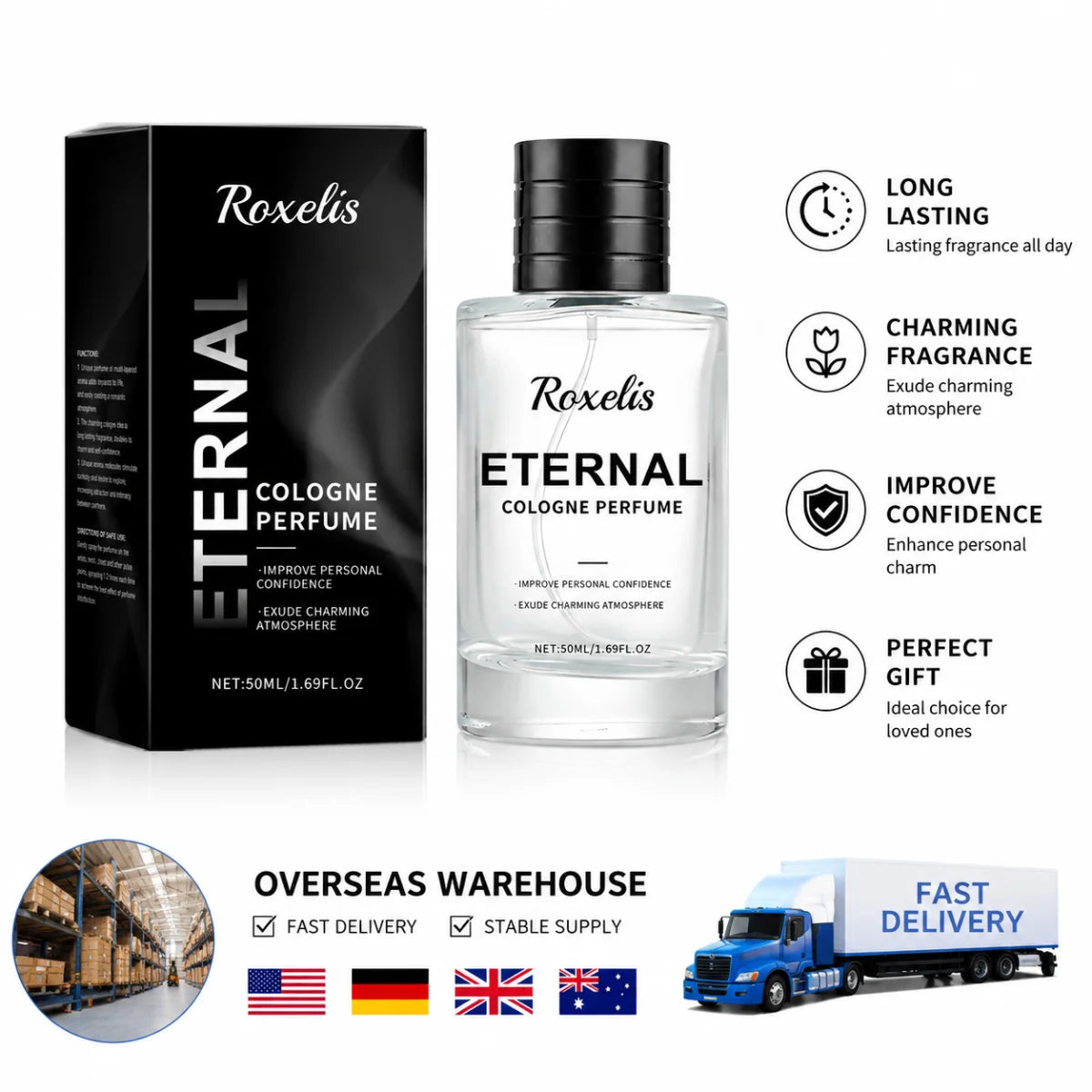 50ml Men Woody Cologne Perfume Long Lasting Masculine Scent Black Gift Box Overseas Warehouse 3-5 Days Fast Delivery