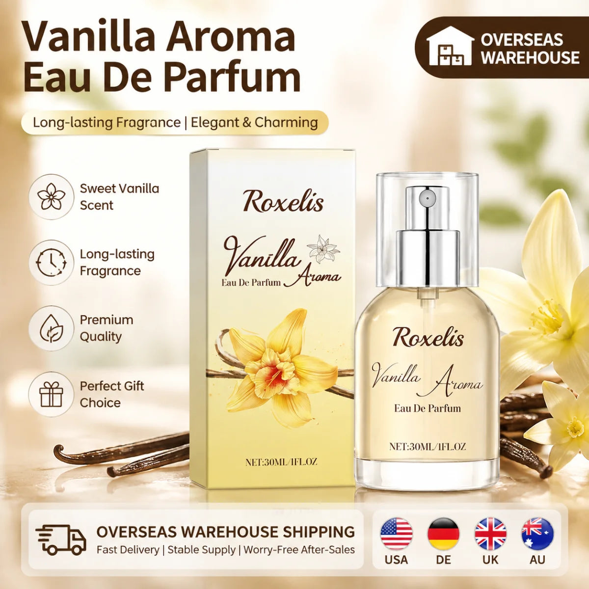 Women Warm Sweet Vanilla Eau De Parfum 30ml Mini Portable Long Lasting Gentle Fragrance for Dating Wedding Travel Gift