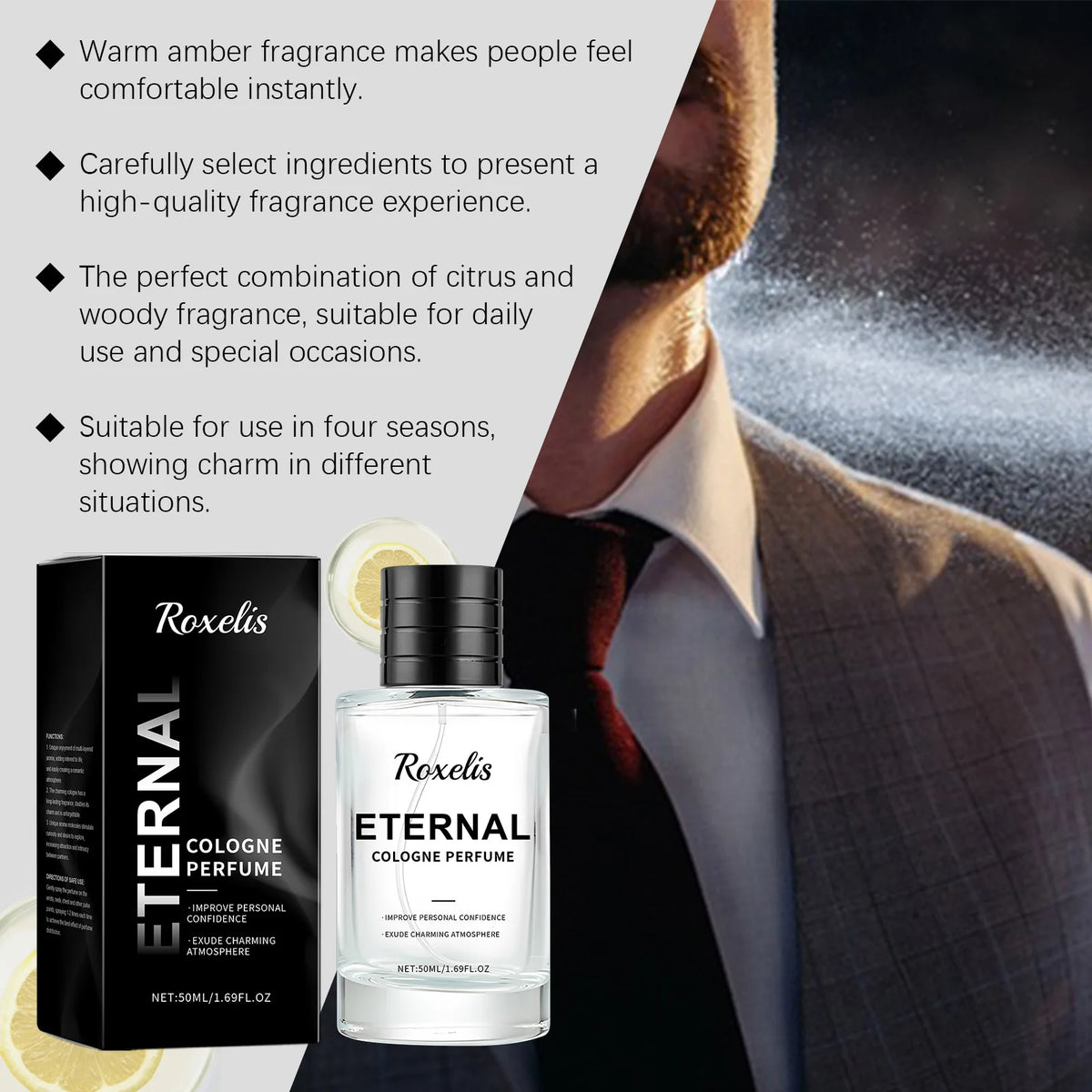 50ml Men Woody Cologne Perfume Long Lasting Masculine Scent Black Gift Box Overseas Warehouse 3-5 Days Fast Delivery