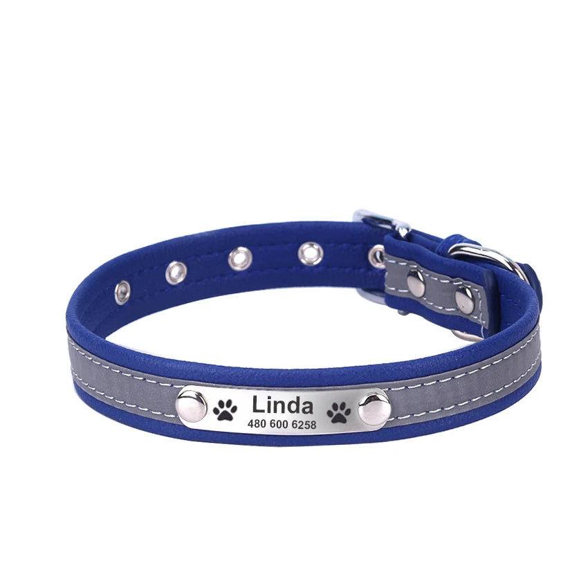 Personalized Dog Collar Leather Reflective Cat Collar Custom Engraved ID Tag Engraved For Puppy Large Dogs  Pet accessories