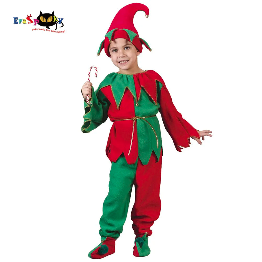 Eraspooky 2018 Christmas Elf Cosplay BoysChristmas Costumes for Boy Santa Claus Girl Carnival Party Fancy Dress Elf Hat Outfit