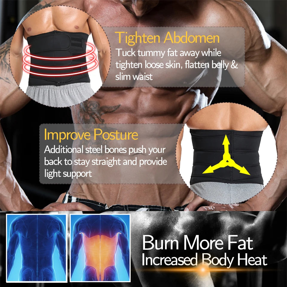 Men Waist Trainer Slimming Body Shaper Fitness Belt Weight Loss Fat Burning Sport Girdle Sweat Trimmer Workout Cincher Shapewear