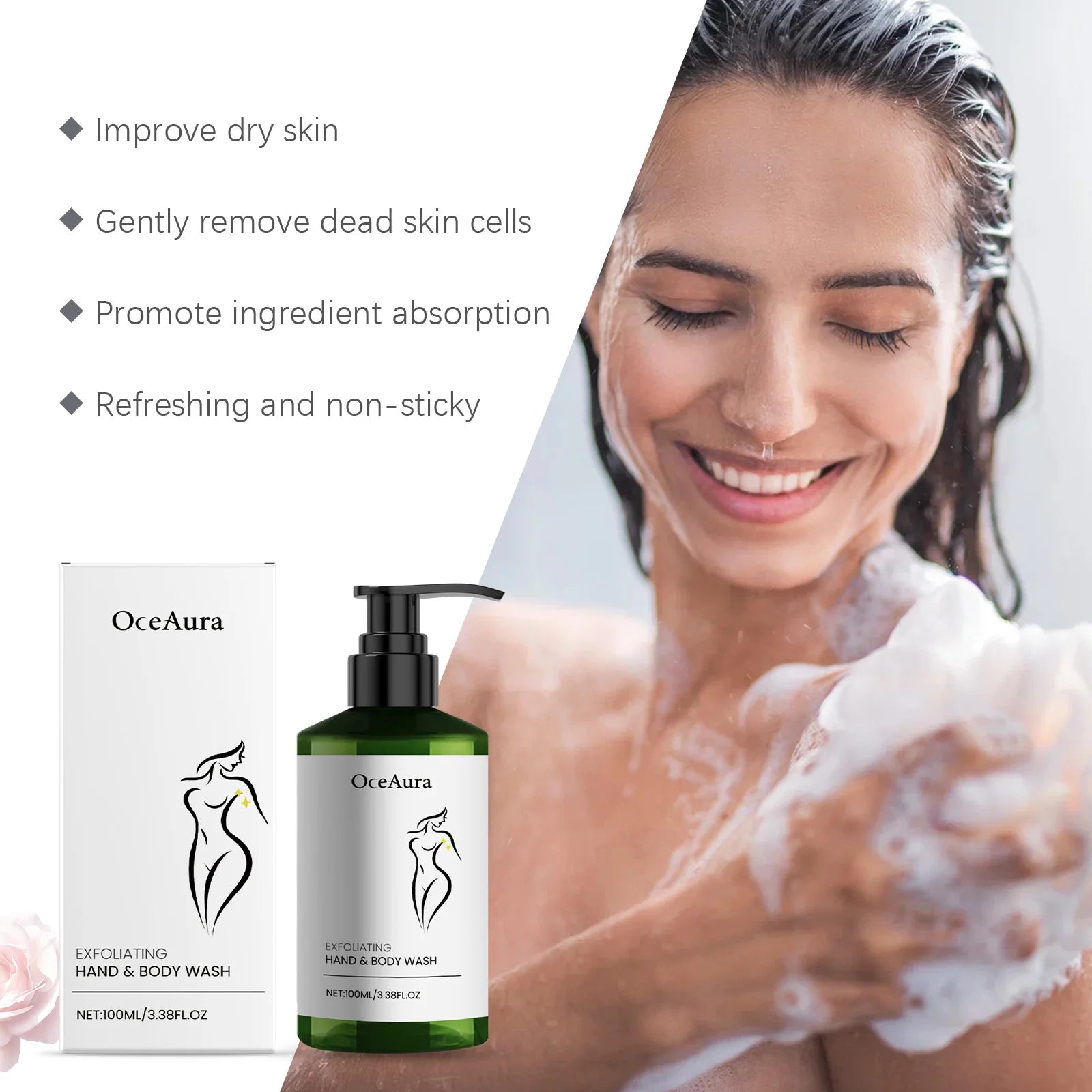 Gentle Exfoliating Hand and Body Wash 100ML Cleanses Hydrates Refreshes Moisturizes Tender Skin Care