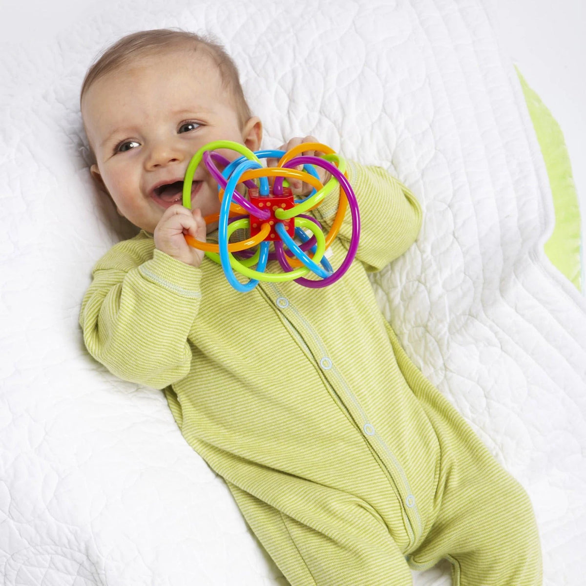 Toy Winkel Rattle & Sensory Teether Toy, Blue/Green/Orange, 5 Inch x 4 Inch x 3.5 Inch