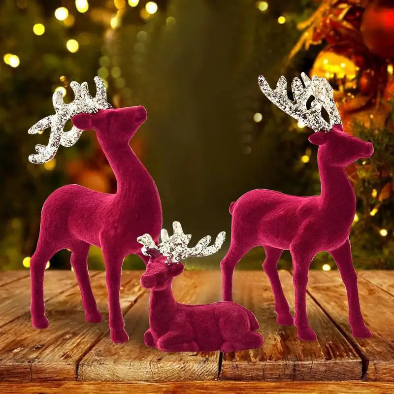 Reindeer Christmas Decoration 3 Pieces Elk Figurine Party Decoration Retro Reindeer Christmas Party Reindeer Centerpiece Festive