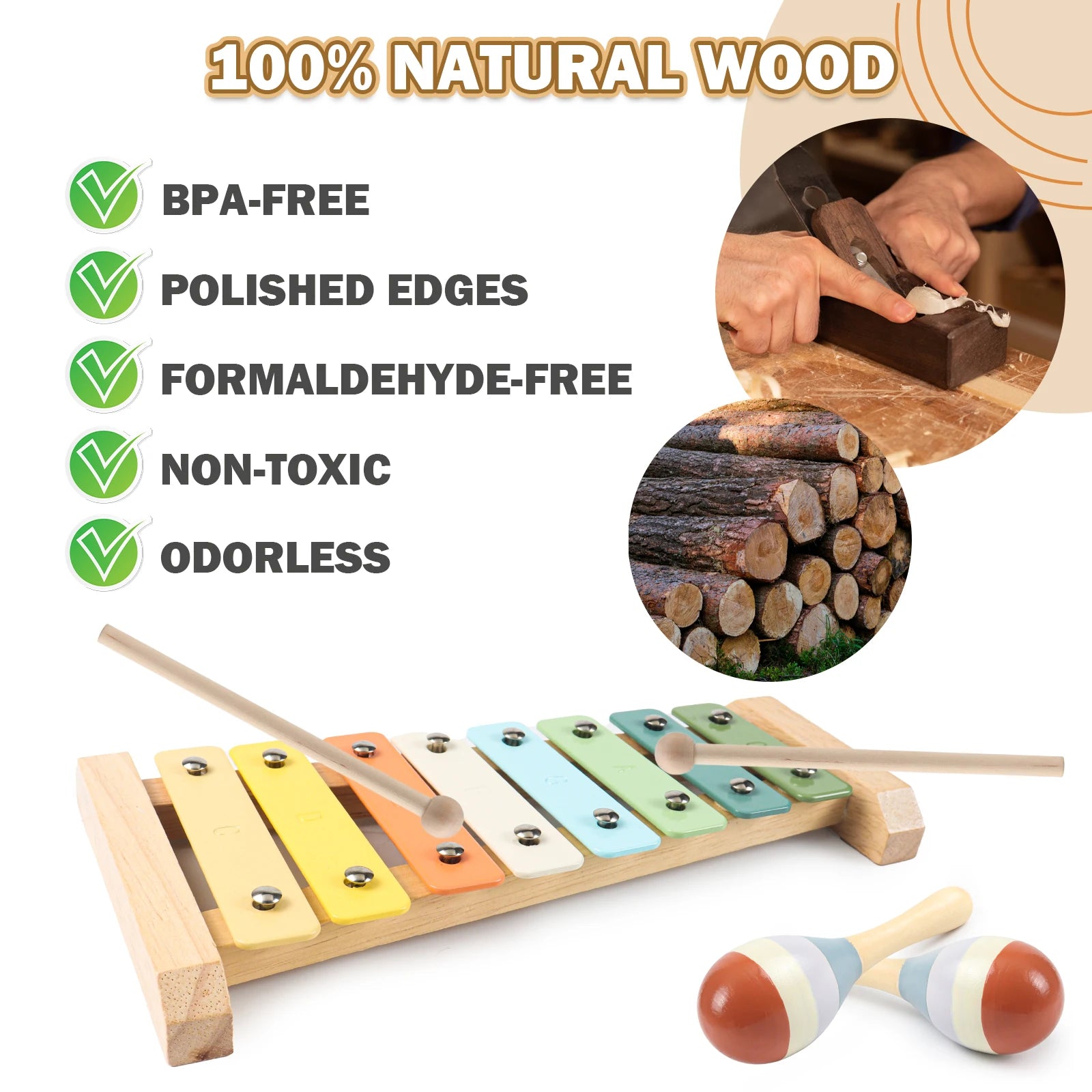 11 in 1 Toddler Musical Instruments,Wooden Percussion Instruments Toy for Kids Baby Preschool Educational Musical Toys Set for B