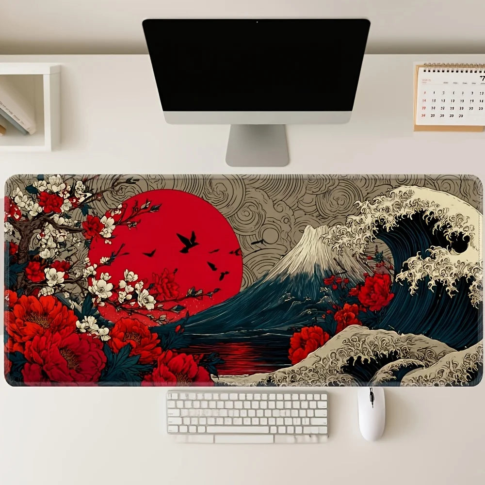 XXL Japanese Ukiyo-e Anime Bohemian Gaming Mouse Pad & Desk Mat - Large Non-Slip Rubber Base Suitable for Office, Home Computer, Compatible for PC, Laptop