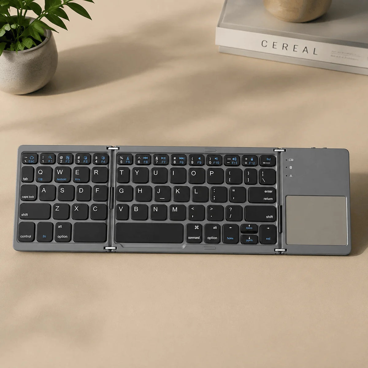 Foldable Bluetooth Keyboard Portable Mini Wireless Keyboard with Touchpad Compact Pocket Size Design for Android Windows PC iOS Tablet Smartphone Laptop Office Travel Home Typing and Mobile Work Rechargeable Lightweight Keybo