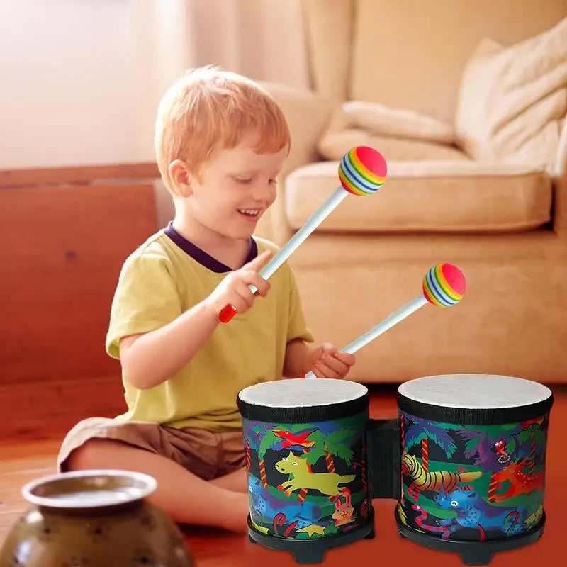 Kids Bongo Drums Cute Hand Drum Musical Toy Hand Drum Hand-Crafted Drum With 2 Colorful Drumsticks Musical Instruments For Kids