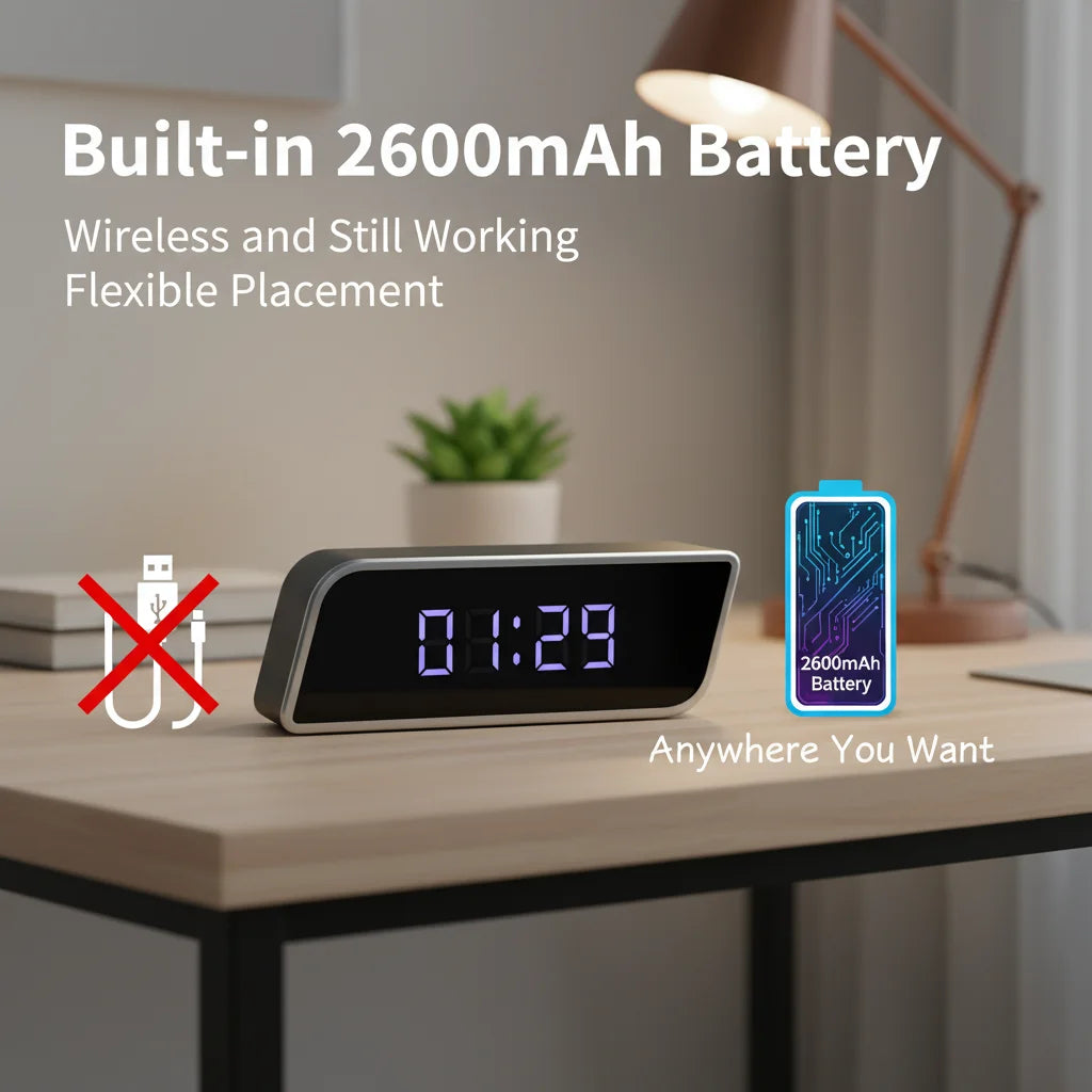 1080P HD Clock Camera Wireless WiFi Mini Recorder With Night Vision Motion Detection Real Time Remote View Multifunctional Indoor Desktop Time Display Video Cam For Home Bedroom Office Safety Monitoring