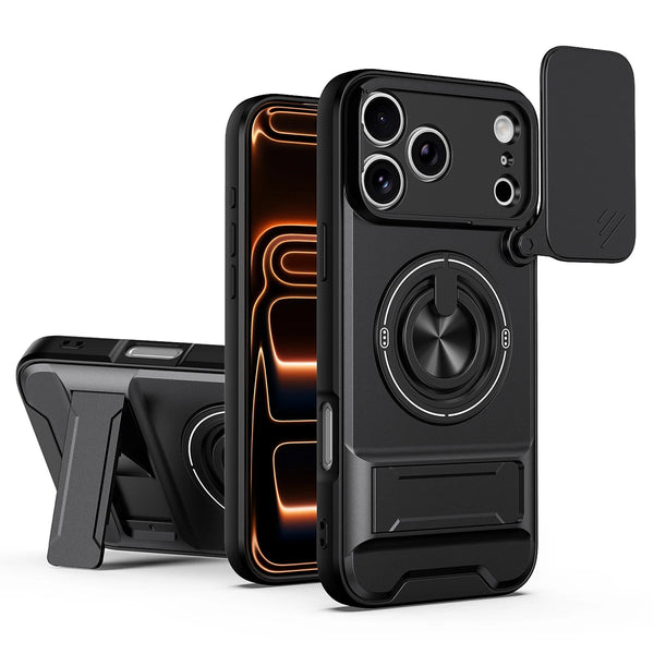 Magnetic Bracket Phone Case, Sliding Camera Lens Cover for Privacy Protection, 360° Rotatable Ring Kickstand, Anti-Slip Shockproof Full-Body Protective Case, Compatible with iPhone 18/17/16/15/14/13/12/11/Air/Pro Max/Plus