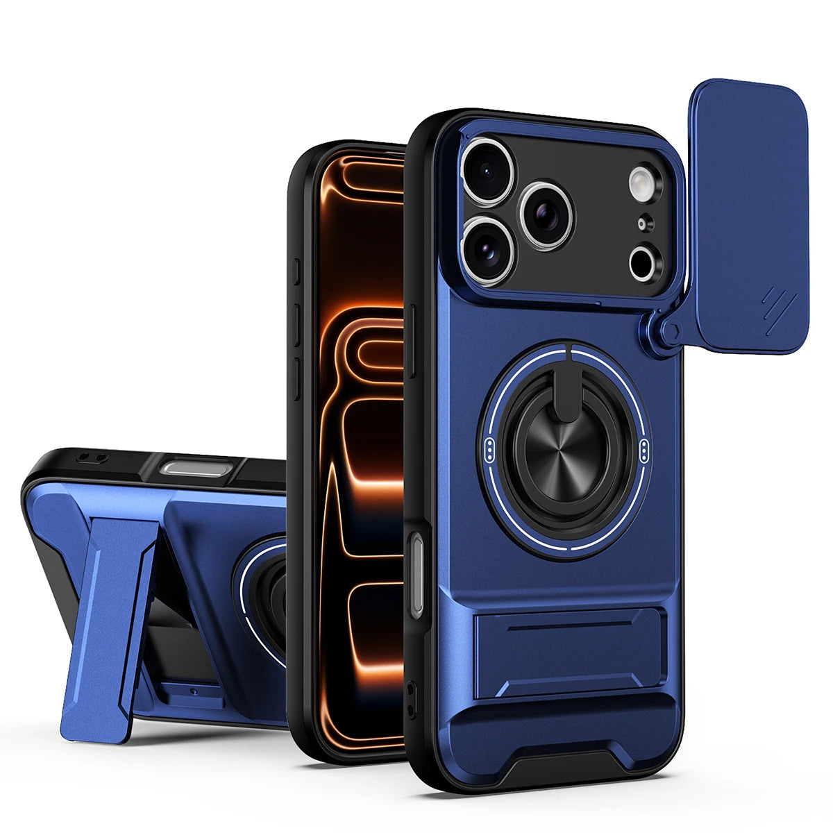 Magnetic Bracket Phone Case, Sliding Camera Lens Cover for Privacy Protection, 360° Rotatable Ring Kickstand, Anti-Slip Shockproof Full-Body Protective Case, Compatible with iPhone 18/17/16/15/14/13/12/11/Air/Pro Max/Plus