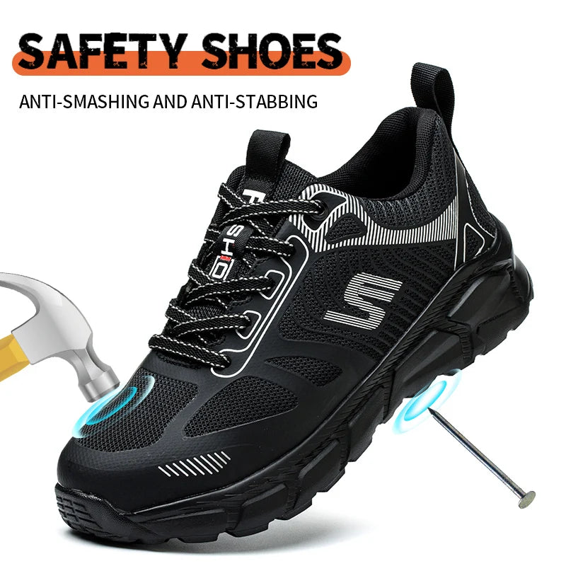 Steel Toe Safety Work Shoes for Men Women, Lightweight Breathable Non‑Slip Work Sneakers, Anti‑Smash Anti‑Puncture Protective Footwear, Wear‑Resistant Comfort Industrial Safety Boots for Warehouse Construction Factory