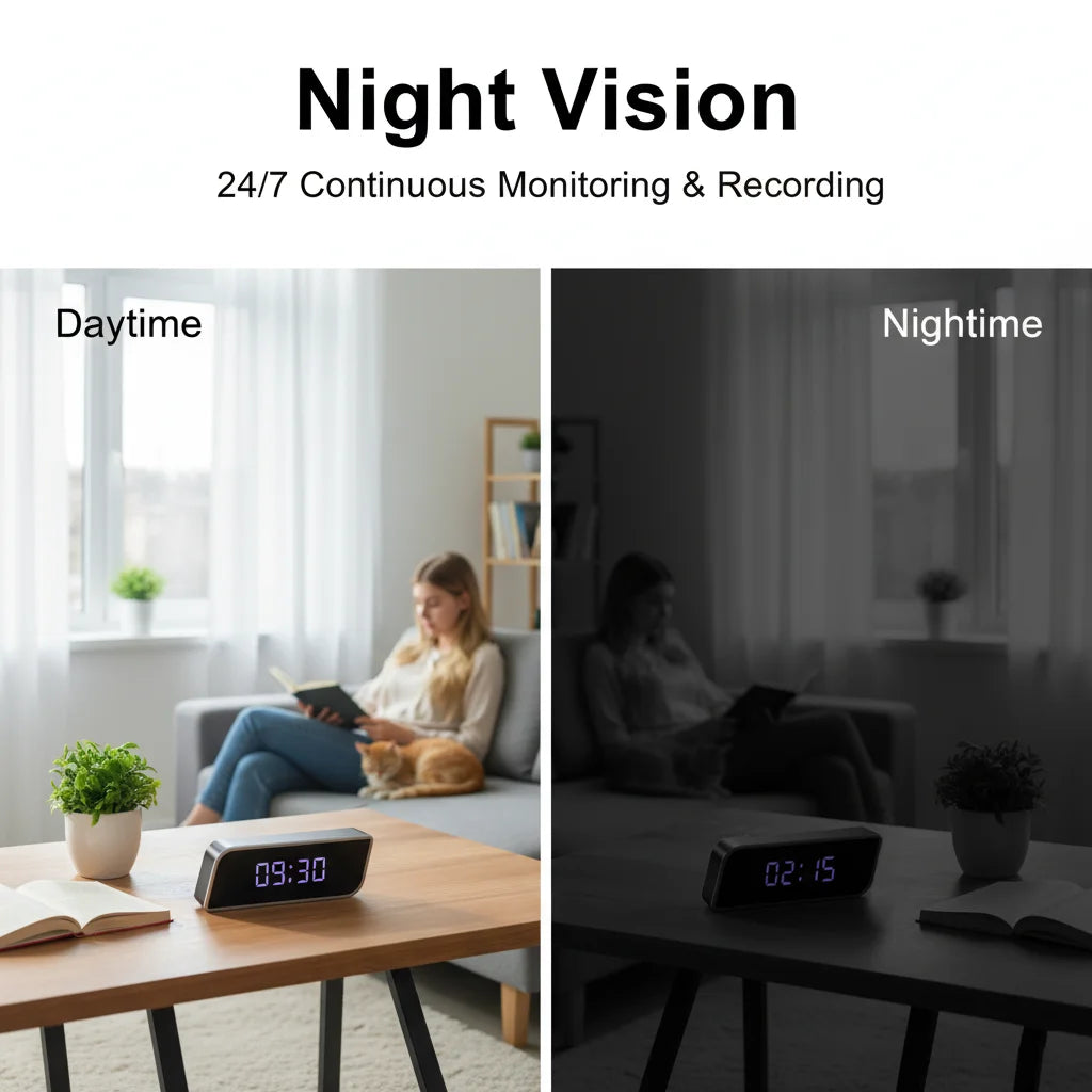 1080P HD Clock Camera Wireless WiFi Mini Recorder With Night Vision Motion Detection Real Time Remote View Multifunctional Indoor Desktop Time Display Video Cam For Home Bedroom Office Safety Monitoring