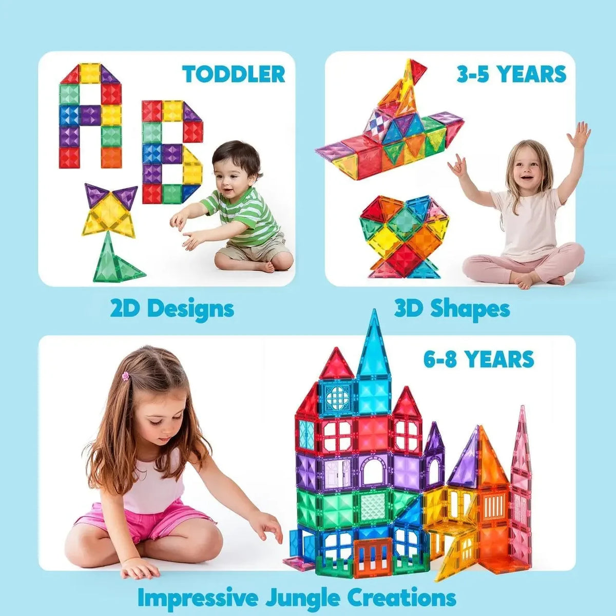 JOYFY 66PCS Magnetic Building Tiles Toys Durable and Creative STEM Building for Kids Aged 3-8 Educational Montessori Toys Gift