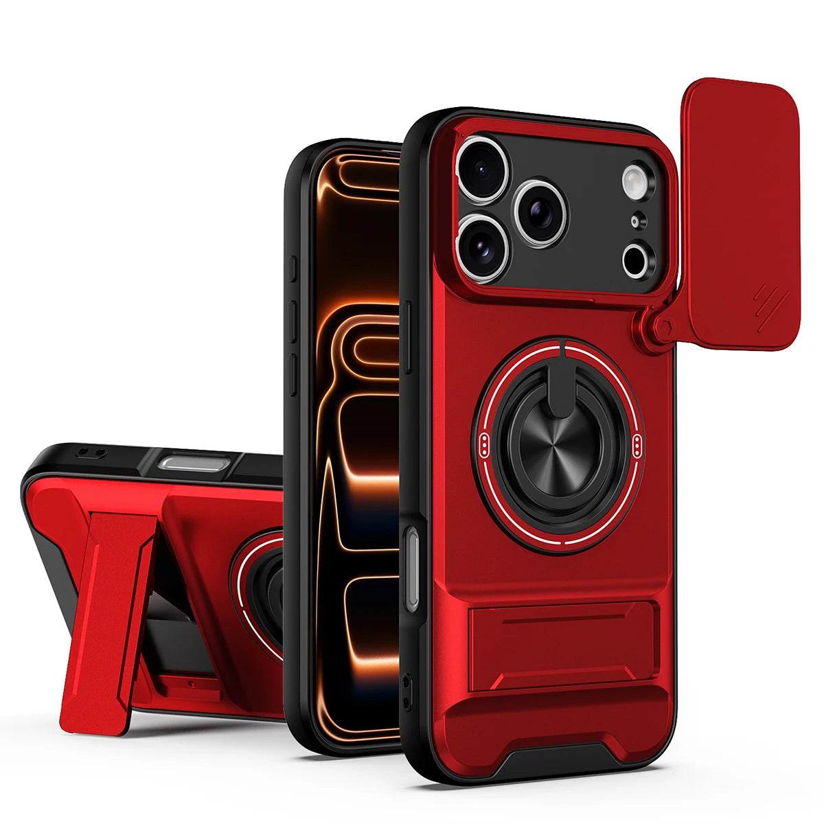 Magnetic Bracket Phone Case, Sliding Camera Lens Cover for Privacy Protection, 360° Rotatable Ring Kickstand, Anti-Slip Shockproof Full-Body Protective Case, Compatible with iPhone 18/17/16/15/14/13/12/11/Air/Pro Max/Plus