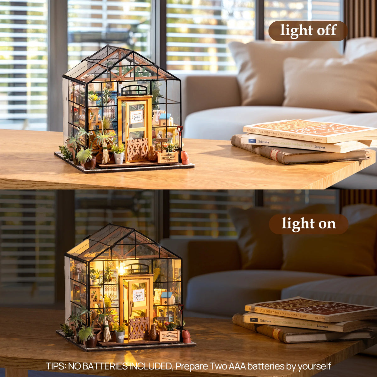 Rolife Wooden 3D Puzzle Cathy's Greenhouse DIY Miniature House Kit Mini Dollhouse Model Building Kit with LED Light for Home Decor Holiday Gift for Adults Teens