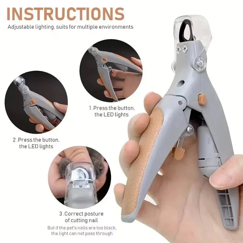 LED Pet Nail Clipper with 5X Magnifying Lens, Dog Cat Nail Trimming Scissors, Safe Claw Grooming Tool for Pets Nail Care