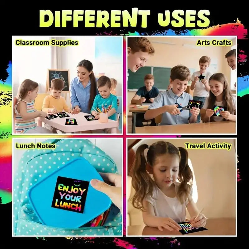 100 Pcs Rainbow Scratch Paper Art Notes - Crafts for Kids Ages 4-8, Classroom Prizes, 1st 2nd 3rd Grade School Activity Bulk, End of Year Student Gifts from Teacher, Birthday Gifts for Boys Girls, Christmas Gift