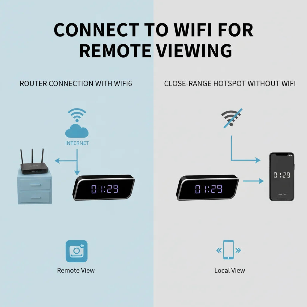 1080P HD Clock Camera Wireless WiFi Mini Recorder With Night Vision Motion Detection Real Time Remote View Multifunctional Indoor Desktop Time Display Video Cam For Home Bedroom Office Safety Monitoring