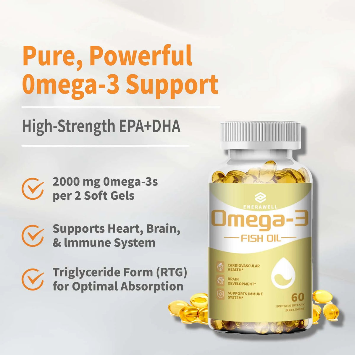Omega 3 Fish Oil - Rich in EPA+DHA, Supports Joint, Brain and Eye Health, Enhances Immune Function, and Antioxidant