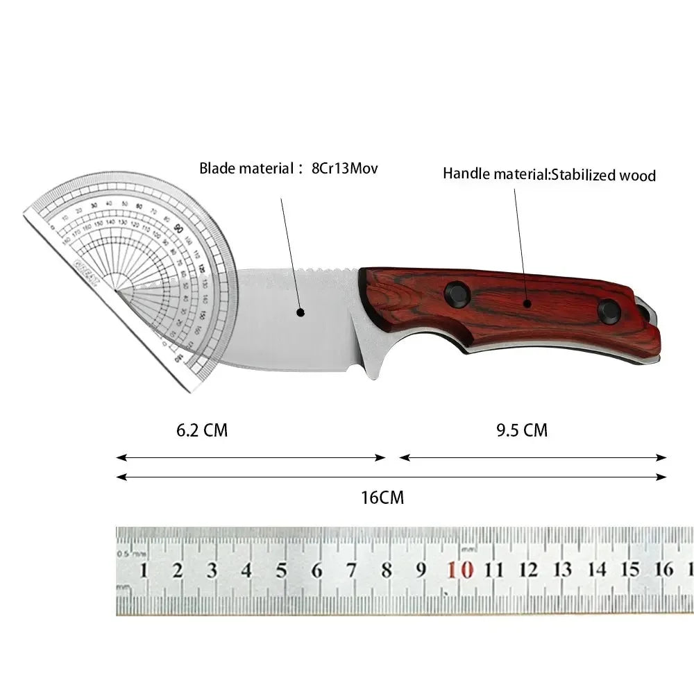 BM 15017 Classic Fixed Blade Knife - 8Cr13MoV Steel, Wooden Handle, Lightweight Unisex Outdoor Practical Tool, Hiking Gear for Camping & Everyday Carry with Leather Sheath, Gear, Camping Knives, Outdoor Camping Knives