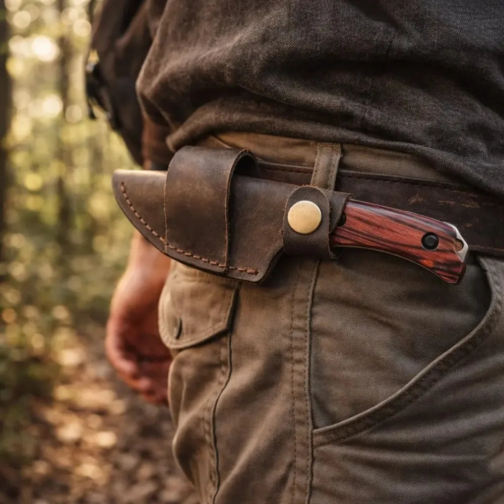 BM 15017 Classic Fixed Blade Knife - 8Cr13MoV Steel, Wooden Handle, Lightweight Unisex Outdoor Practical Tool, Hiking Gear for Camping & Everyday Carry with Leather Sheath, Gear, Camping Knives, Outdoor Camping Knives