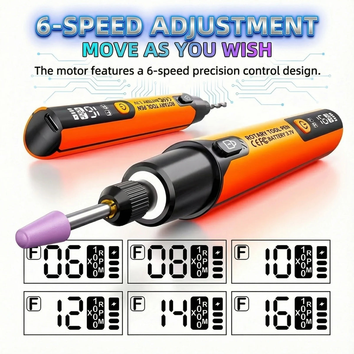 WOLDSATR 40-in-1 Handheld Mini Cordless Rotary Tool Kit, 6 Variable Speed USBRechargeable With LED Light & LCD Display, 3.7V 16000RPM For DIY Crafts, Precision Sanding,Polishing & Drilling