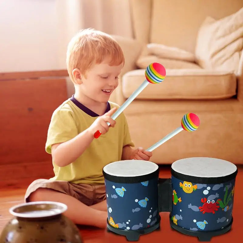 Kids Bongo Drums Cute Hand Drum Musical Toy Hand Drum Hand-Crafted Drum With 2 Colorful Drumsticks Musical Instruments For Kids