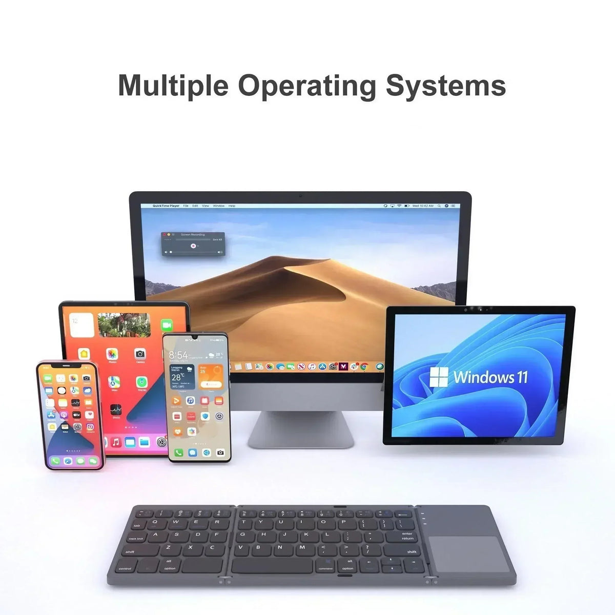 Foldable Bluetooth Keyboard Portable Mini Wireless Keyboard with Touchpad Compact Pocket Size Design for Android Windows PC iOS Tablet Smartphone Laptop Office Travel Home Typing and Mobile Work Rechargeable Lightweight Keybo