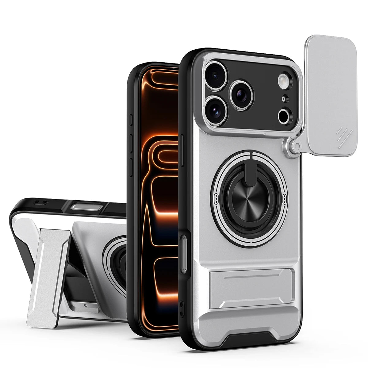 Magnetic Bracket Phone Case, Sliding Camera Lens Cover for Privacy Protection, 360° Rotatable Ring Kickstand, Anti-Slip Shockproof Full-Body Protective Case, Compatible with iPhone 18/17/16/15/14/13/12/11/Air/Pro Max/Plus