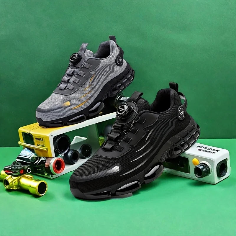 Men's Rotating Button Steel Toe Anti-Puncture Non-Slip Work Shoes Lightweight Breathable Safety Boots for Men