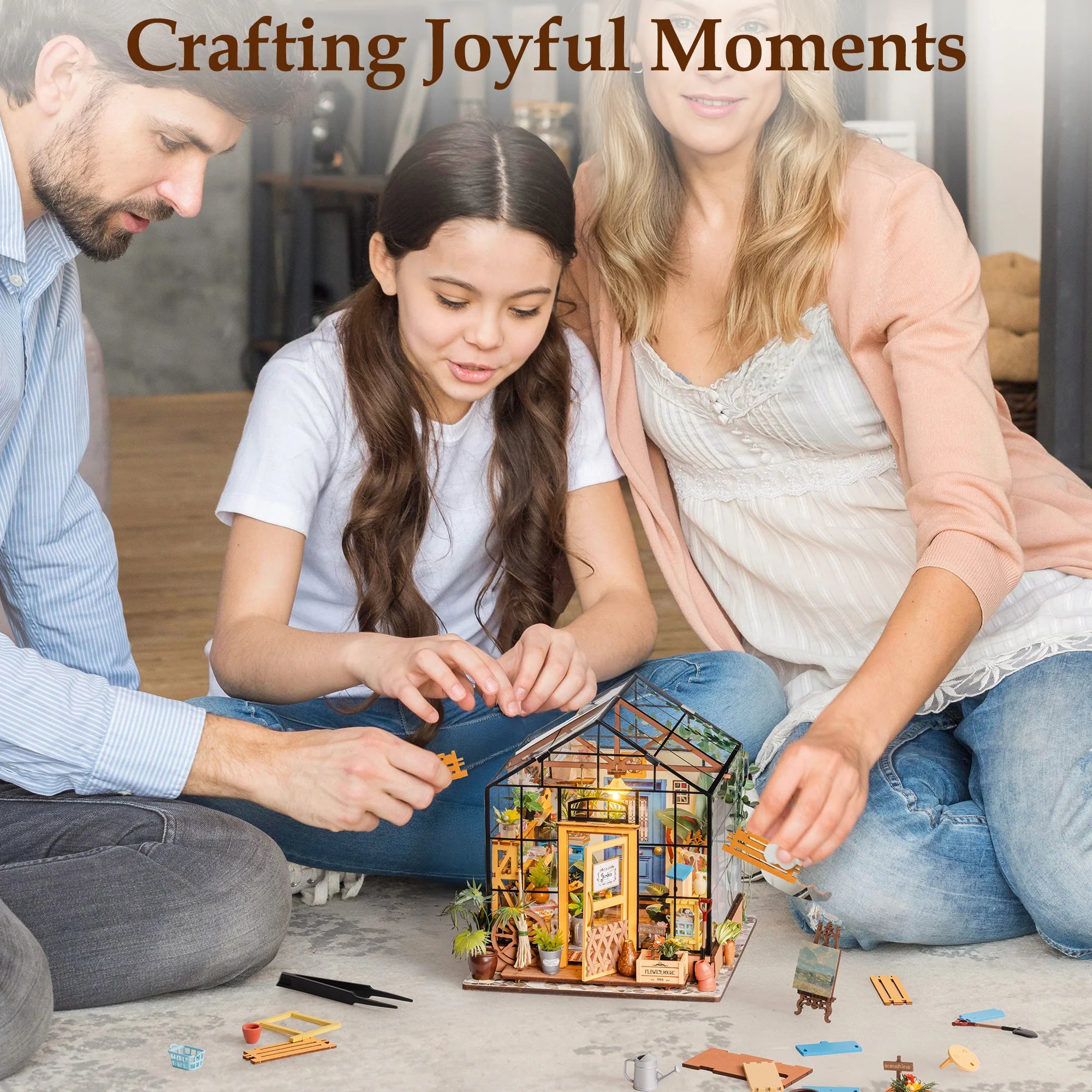 Rolife Wooden 3D Puzzle Cathy's Greenhouse DIY Miniature House Kit Mini Dollhouse Model Building Kit with LED Light for Home Decor Holiday Gift for Adults Teens