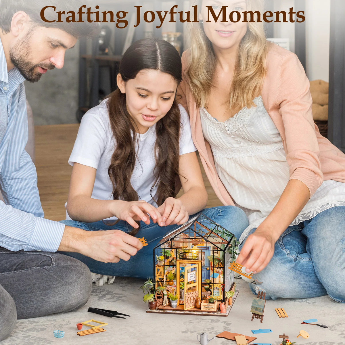 Rolife Wooden 3D Puzzle Cathy's Greenhouse DIY Miniature House Kit Mini Dollhouse Model Building Kit with LED Light for Home Decor Holiday Gift for Adults Teens