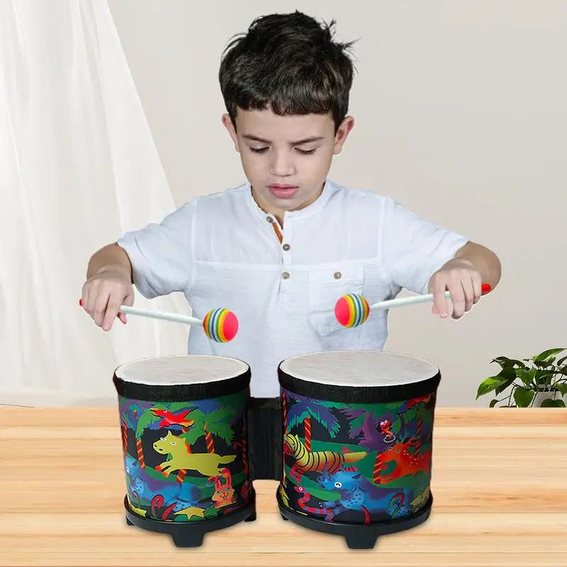 Kids Bongo Drums Cute Hand Drum Musical Toy Hand Drum Hand-Crafted Drum With 2 Colorful Drumsticks Musical Instruments For Kids