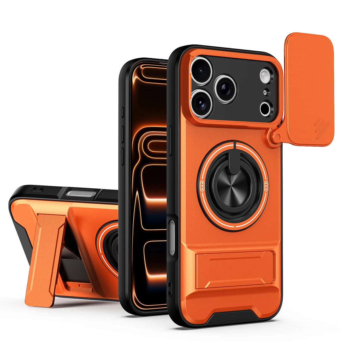 Magnetic Bracket Phone Case, Sliding Camera Lens Cover for Privacy Protection, 360° Rotatable Ring Kickstand, Anti-Slip Shockproof Full-Body Protective Case, Compatible with iPhone 18/17/16/15/14/13/12/11/Air/Pro Max/Plus