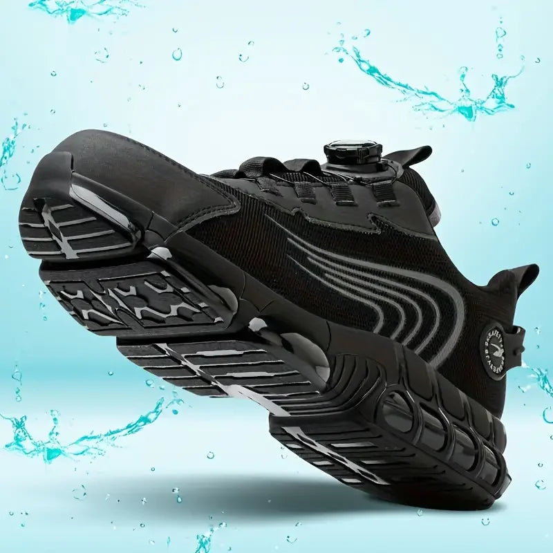 Men's Rotating Button Steel Toe Anti-Puncture Non-Slip Work Shoes Lightweight Breathable Safety Boots for Men