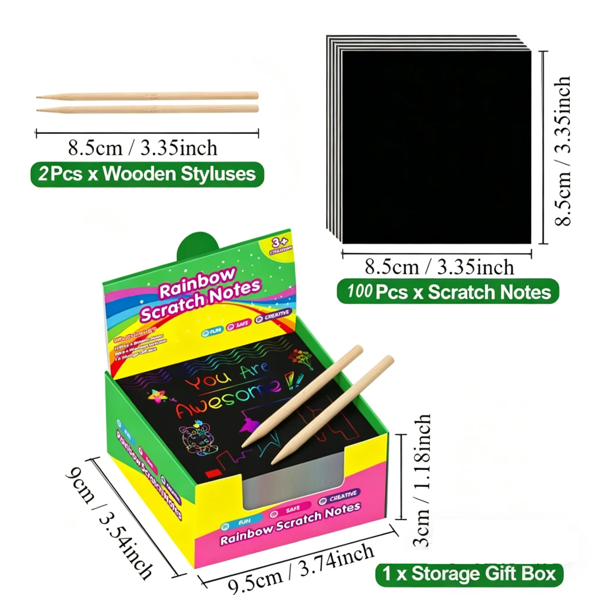 100 Pcs Rainbow Scratch Paper Art Notes - Crafts for Kids Ages 4-8, Classroom Prizes, 1st 2nd 3rd Grade School Activity Bulk, End of Year Student Gifts from Teacher, Birthday Gifts for Boys Girls, Christmas Gift