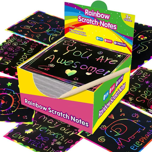 100 Pcs Rainbow Scratch Paper Art Notes - Crafts for Kids Ages 4-8, Classroom Prizes, 1st 2nd 3rd Grade School Activity Bulk, End of Year Student Gifts from Teacher, Birthday Gifts for Boys Girls, Christmas Gift